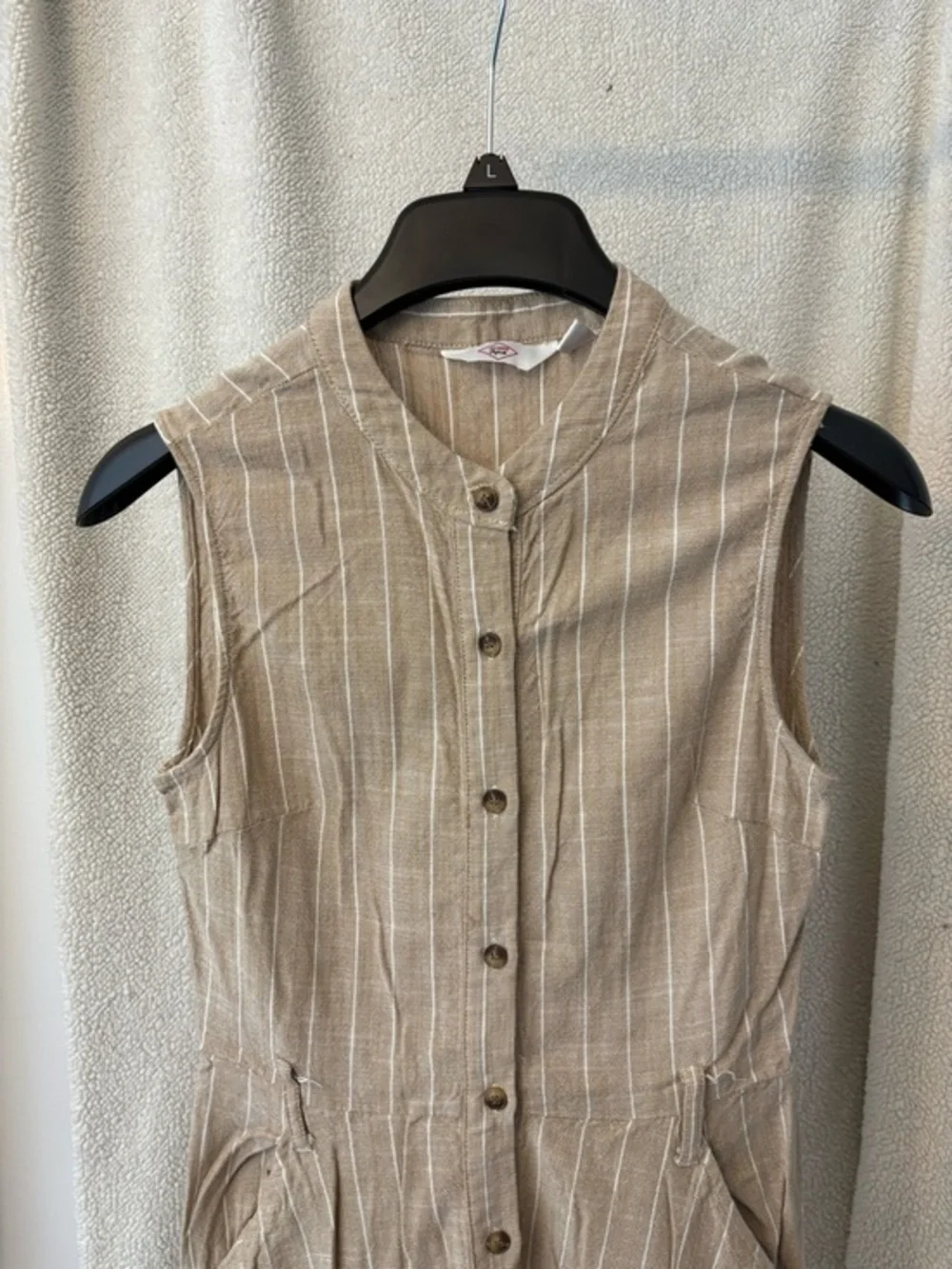Lee Cooper Beige & White Button-Front Sleeveless Cotton Blend Dress Size Small - Picture 3 of 12